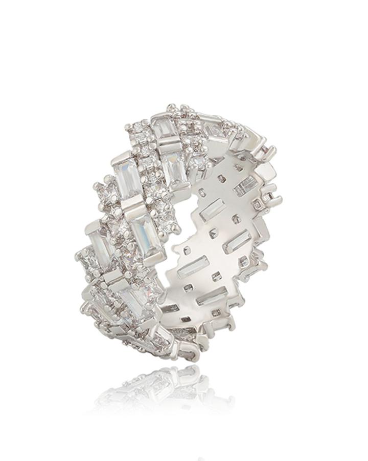 Sparkly Queenly CZ diamond Blocks Ring 