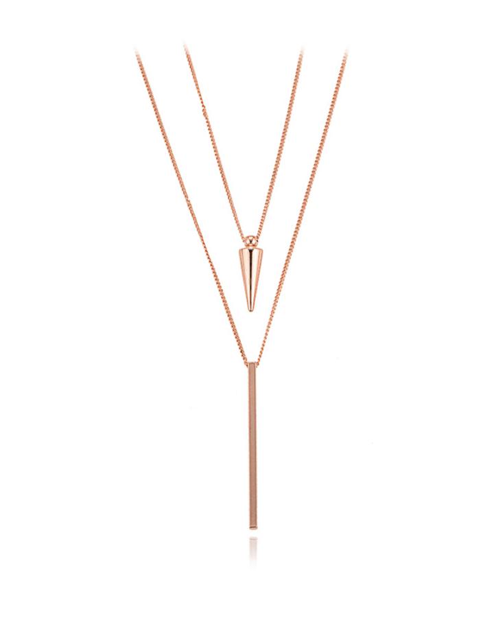 Steel Drop Pendulum Double Strand Necklace