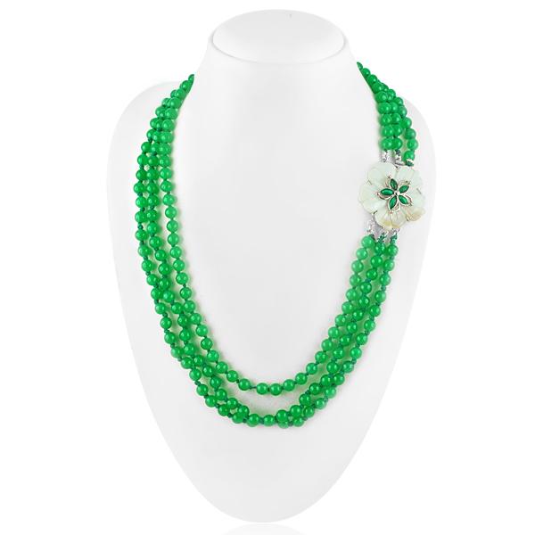 Bo'Bell Exquisite Green Malaysian Jade Tri-Strand Fashion Necklace/GREEN