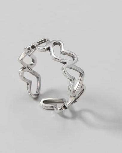 Chain of Heart Sterling Silver Adjustable Ring