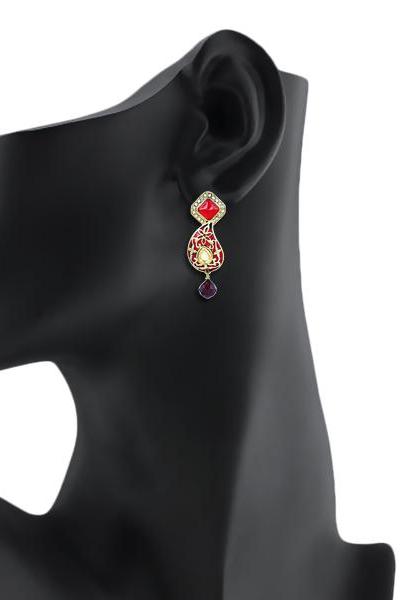 Bo'Bell Antique Meenakari Traditional Earring/RED