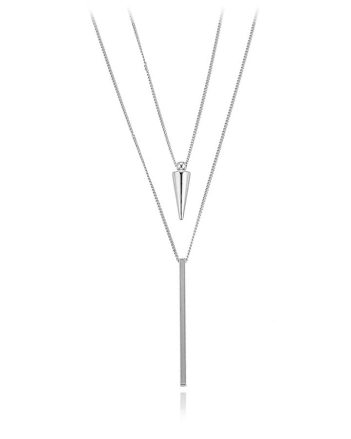 Steel Drop Pendulum Double Strand Necklace