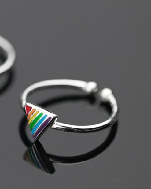 Rainbow Triangle Sterling Silver Adjustable  Ring