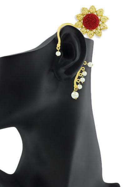 Bo'Bell Stylish Crafted Krishan Pankh Ear Cuff/MAROON