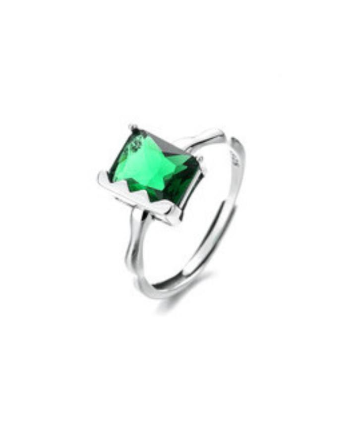Emerald Zirconia Sterling Silver Adjustable Rng