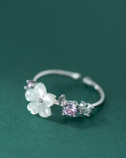 Grace Flower Sterling Silver Adjustable Ring