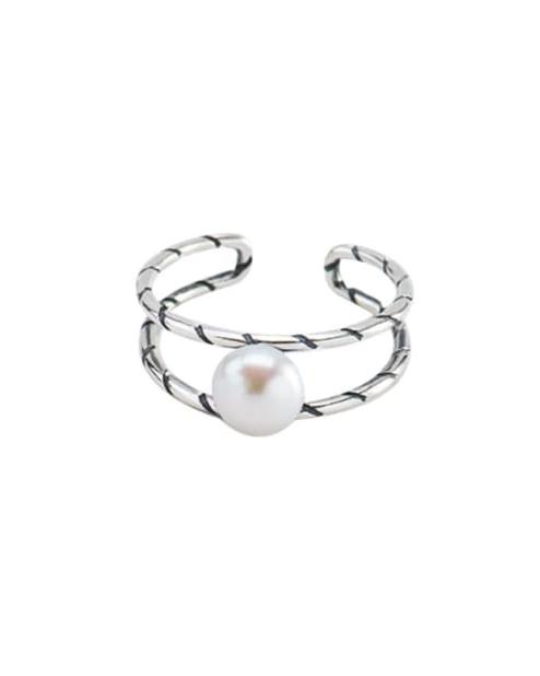 Spiral Pearl Sterling Silver Adjustable Ring