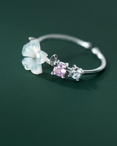 Grace Flower Sterling Silver Adjustable Ring