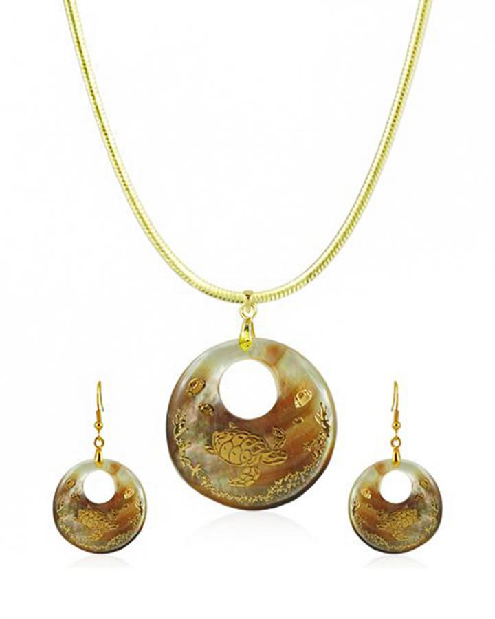 Bo'Bell Antique Artisanal Abalone Shell Pendant Set/MULTI
