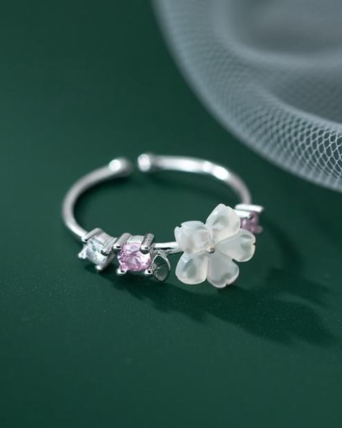 Grace Flower Sterling Silver Adjustable Ring