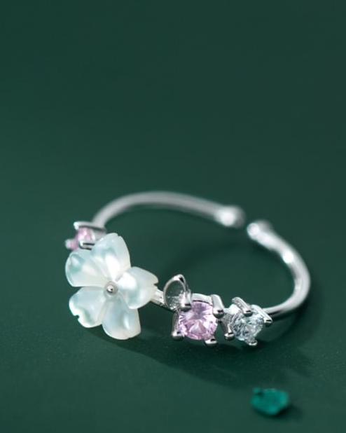 Grace Flower Sterling Silver Adjustable Ring