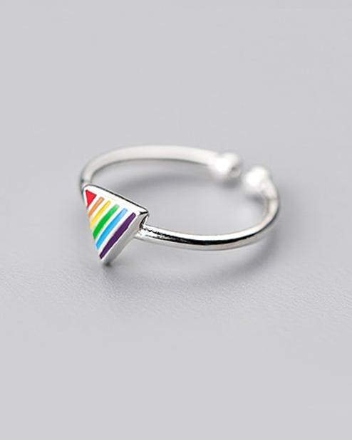 Rainbow Triangle Sterling Silver Adjustable  Ring