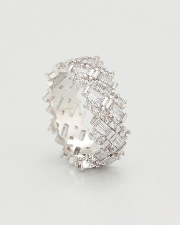 Sparkly Queenly CZ diamond Blocks Ring 