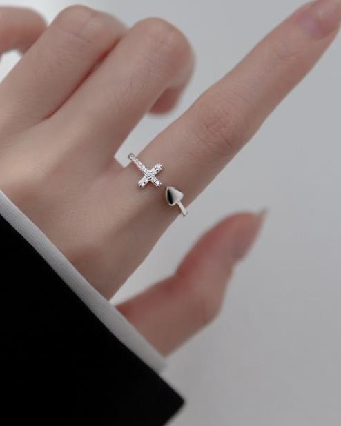 Cross Your Heart Sterling Silver Adjustable Ring