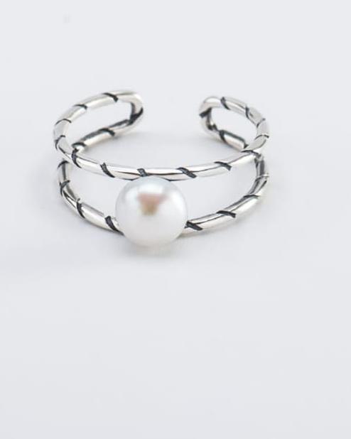 Spiral Pearl Sterling Silver Adjustable Ring