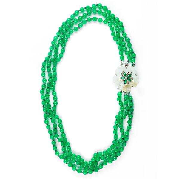 Bo'Bell Exquisite Green Malaysian Jade Tri-Strand Fashion Necklace/GREEN