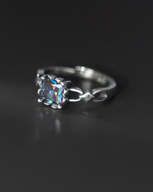 Geometric Glass Sterling Silver Adjustable Ring