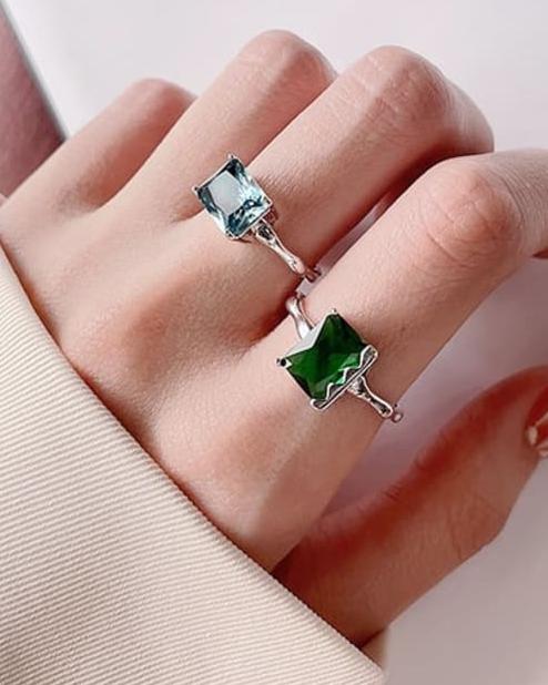 Emerald Zirconia Sterling Silver Adjustable Rng