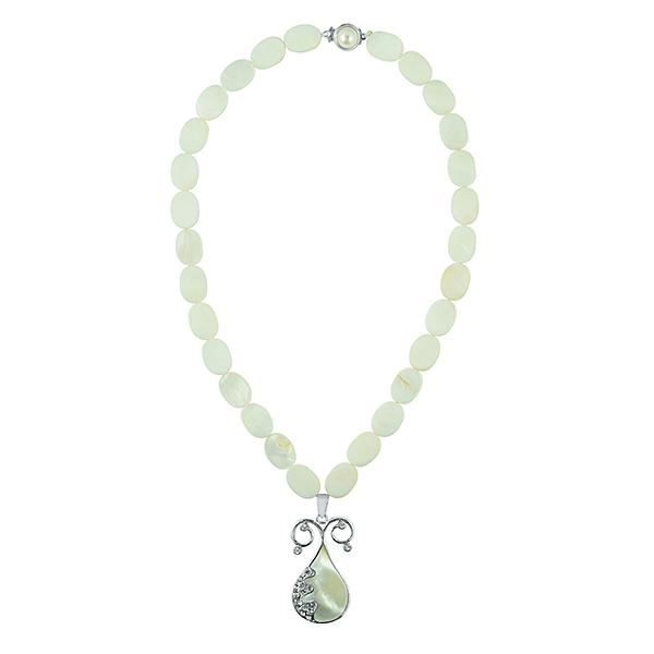 Bo'Bell Queenly MOP Shiny White Abalony Shell Necklace/WHITE