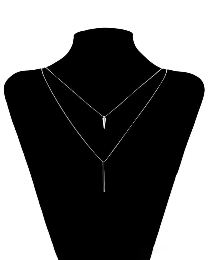 Steel Drop Pendulum Double Strand Necklace