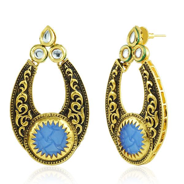 Bo'Bell Indian Versatile Carved Designer Earring/ROYALBLUE