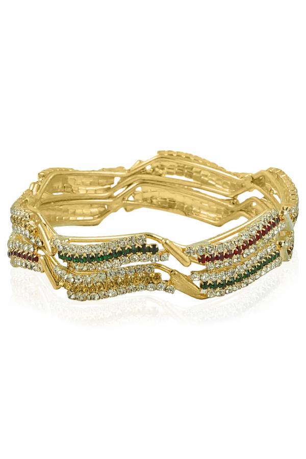 BO'BELL Gold Plated Multicolor Diamond bangles (Gold)